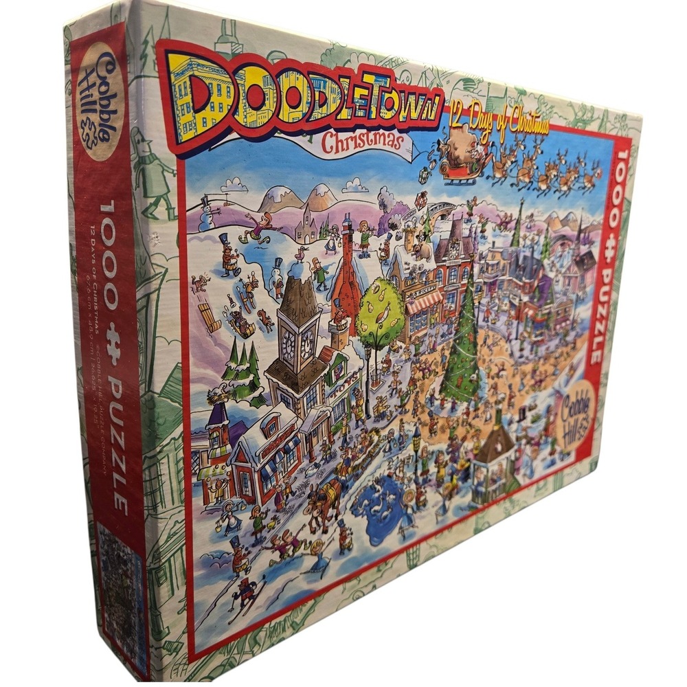 COBBLE HILL Doodletown 1000 Piece Christmas 12 Days of Christmas Jigsaw Puzzle